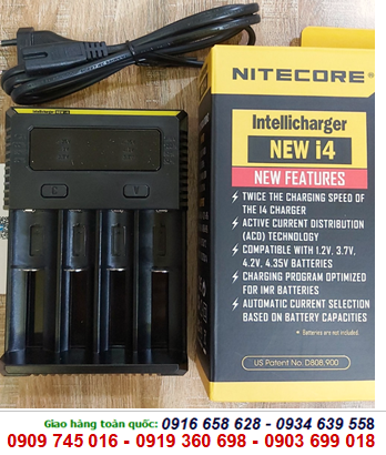  Nitecore NEW i4_Máy sạc Nitecore NEW i4 thế hệ mới-Màn hình LCD-4 rảnh sạc 1,2,3,4 pin NiMh, NICd, Lithium Li-Ion